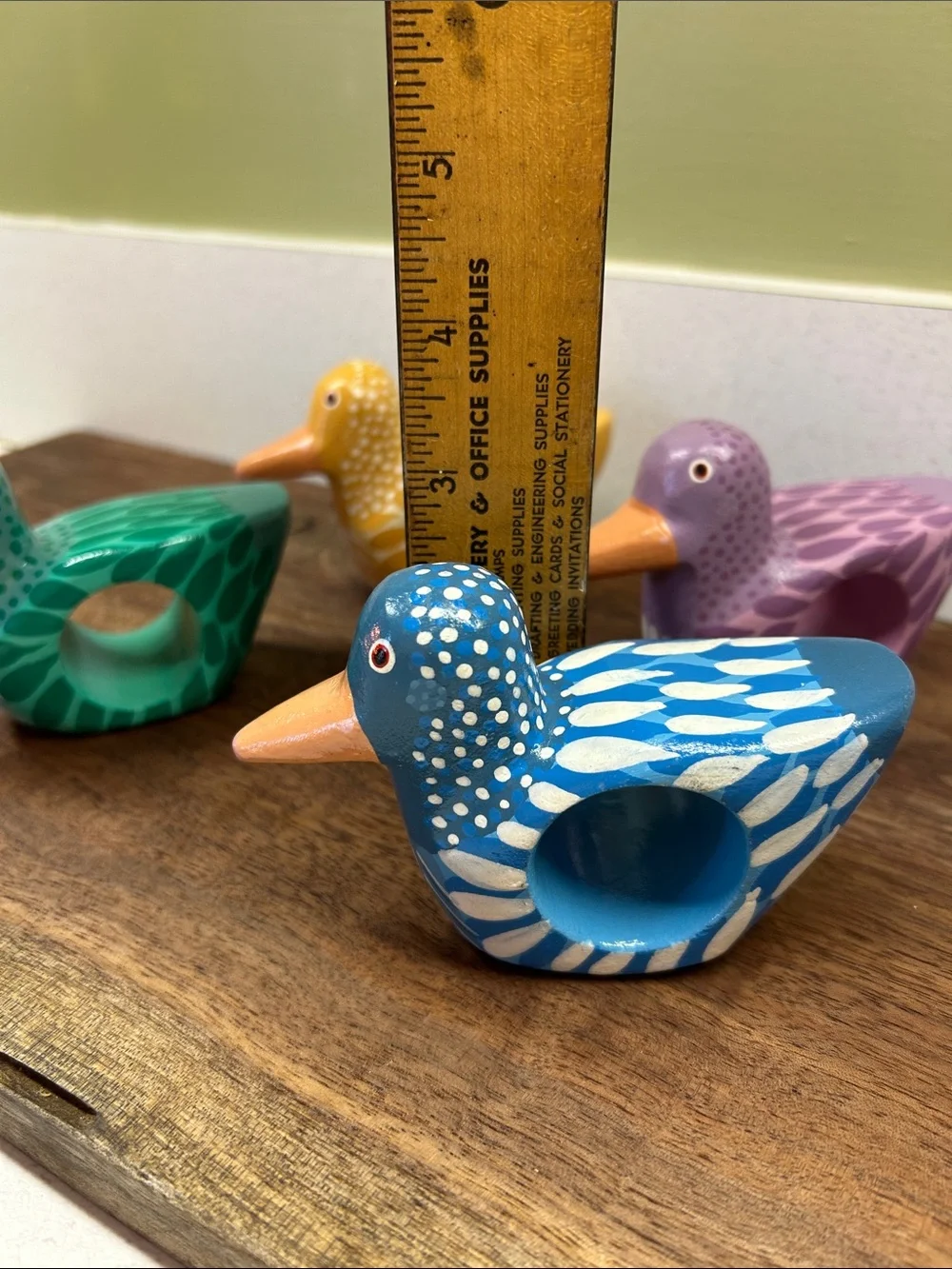 Hand-Painted Wooden Duck Napkin Ring set- Blue, Green, Yellow, Purple